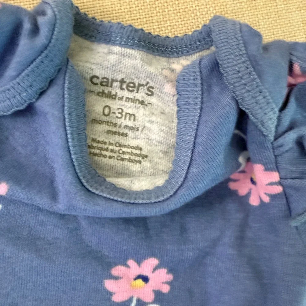 Carters Child of Mine 2 Pack Floral Bodysuits Pink Blue 0-3M Short Sleeve Ruffle